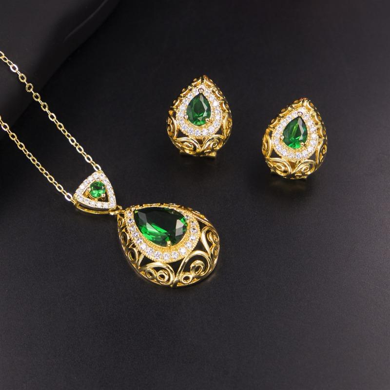 Heart Shaped Water Drop Necklace and Earrings Set European and American Jewelry Three Piece Set Bridal Jewelry Set