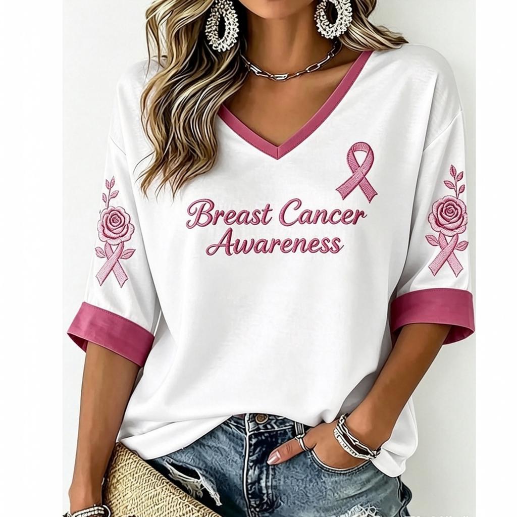 Women's V-Neck Breast Print Lightweight Blouse for Spring Summer