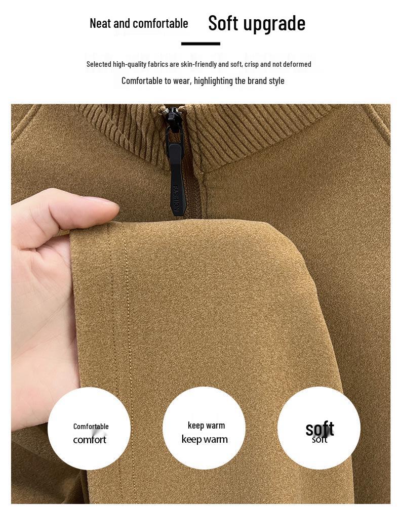 Men's Double-Sided German Fleece Hoodie with Half-High Collar, Zipper, Autumn/Winter Fashionable Outerwear.