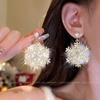 Women Christmas Plush Snowflake Pearl Earrings Elegant Jewelry