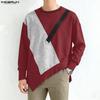 INCERUN T-shirt e Top Casual Larghi da Uomo a Manica Lunga con Patchwork Irregolare e Girocollo
