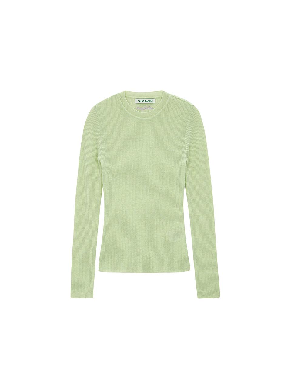 Salad Basket Mohair Ribbed Round Pullover_Mint