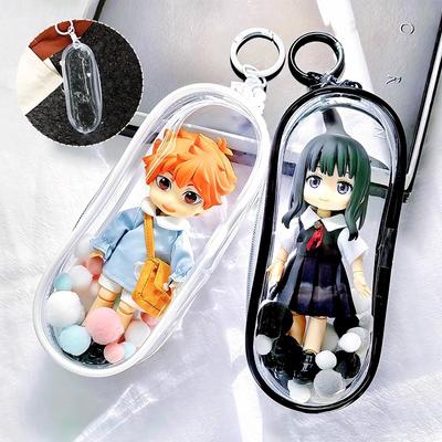 Transparent Protector Case Organizer Box For Collectible Figure Dolls Outdoor Display Bag With Keychain Doll Accessories