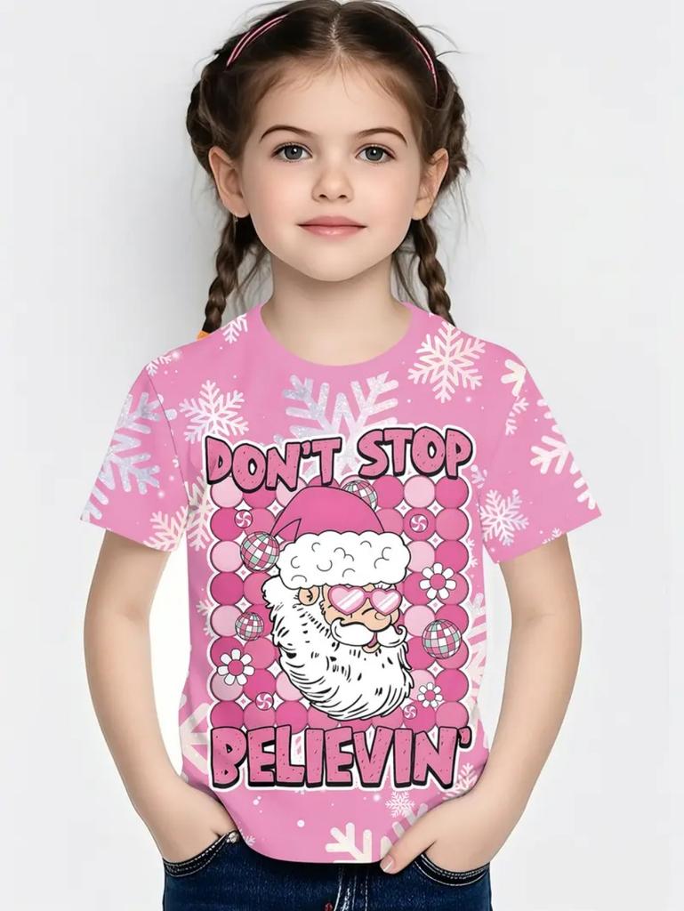 Cute Santa Claus Children's T-Shirt Christmas 3D Print Girl Short Sleeve T-Shirt Holiday Boys Clothes O-Neck Tees Tops Clothing