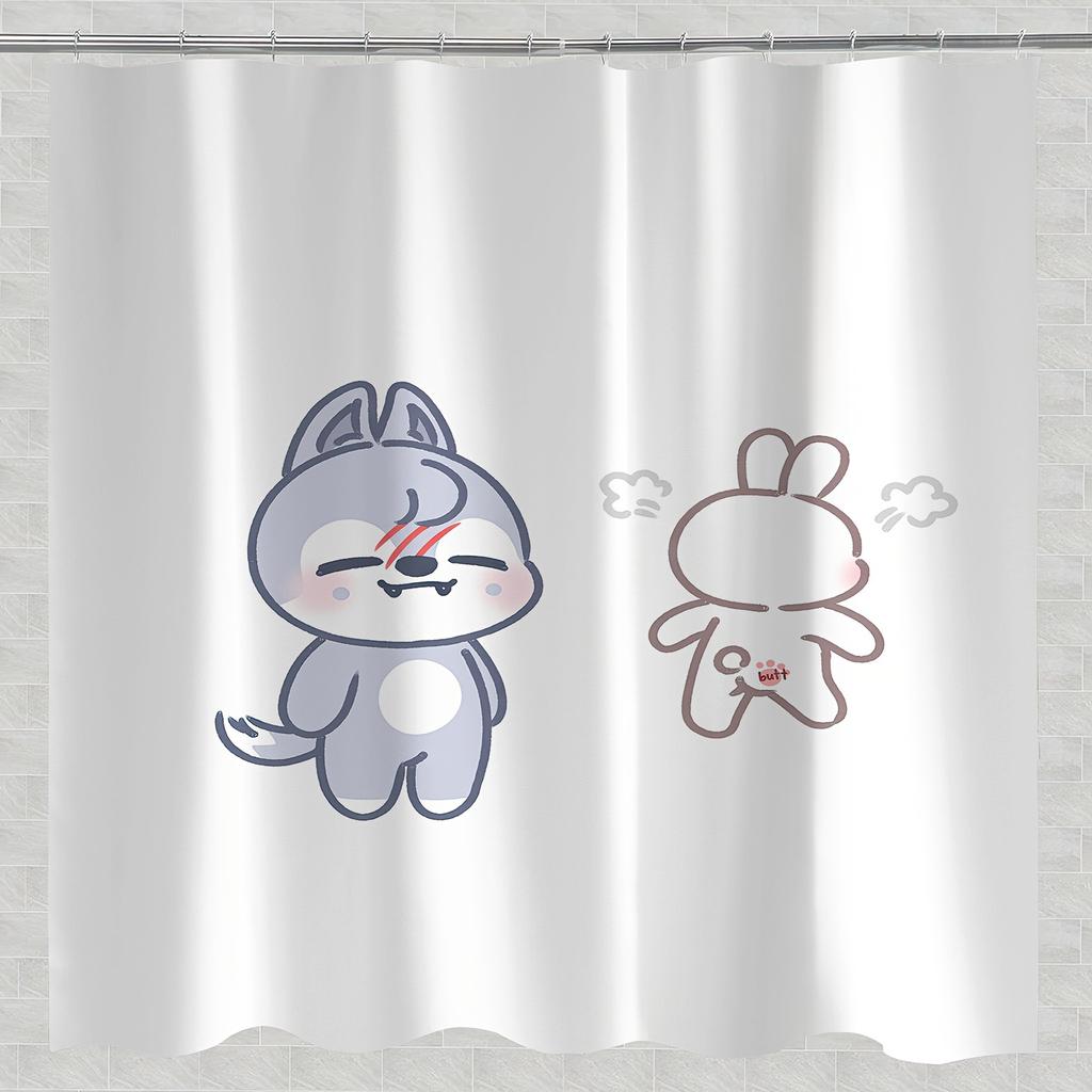 Cartoon Shower Curtain - Cute & Stylish Bathroom Decor with Hooks, Machine Washable Polyester Fabric