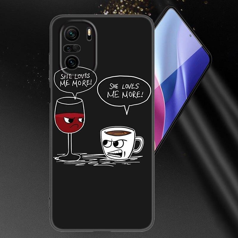 Coffee Wine Cup Phone Case For Xiaomi Mi POCO X3 NFC GT M4 M3 12 11T 10T Pro A3 11 Lite NE 5G 12X 11i F3 Soft TPU Black Cover