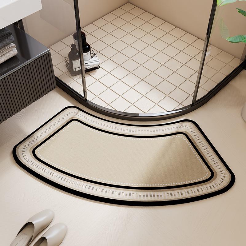 Bathroom Floor Mat Water-absorbing Non-slip Wash-free Carpet Curved Minimalist Beige Bathroom Rug Door Home Decoration Foot Mat