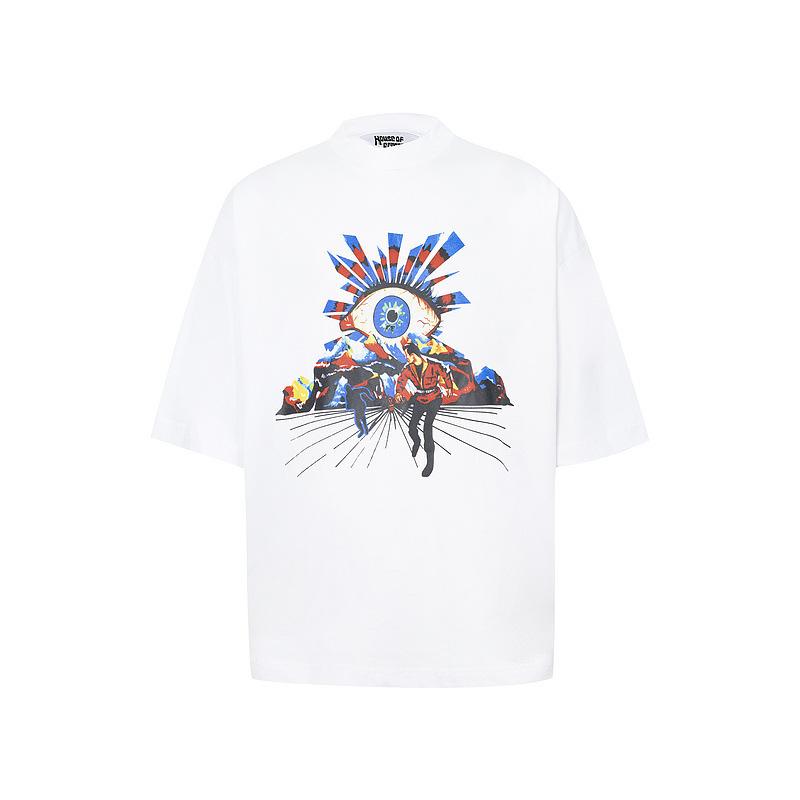 Cross-border trendy brand HOUSE & ERRORS Eye of Truth Letter Pattern Printed Short Sleeve T-Shirt Men's and Women's High Street Half Sleeve