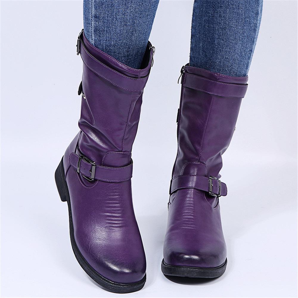 2021 Autumn/Winter Plus Size Women's Leather Boots - European American Style
