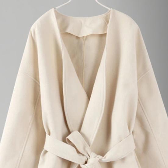 Cappotto di Lana da Donna Spesso Largo Corto Trench con Cintura Davanti Aperto