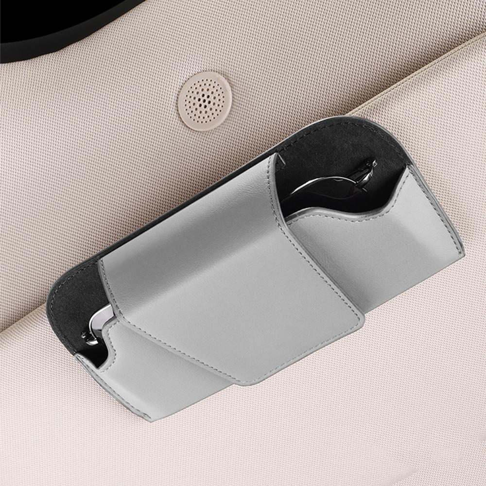 Car Glasses Holder Case Leather Auto Sun Visor Sunglasses Clip Glasses Hanger Card Ticket Holder Multi-Function Car Interior Storage
