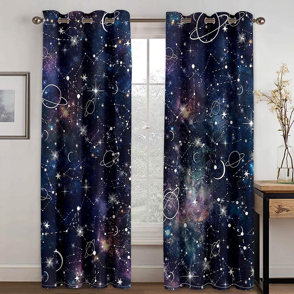 2 Panel Galaxy Universe Star Printed Curtain for Bedroom Semi-blackout Curtain Grommet Top Blinds Window Cortinas Free Shipping