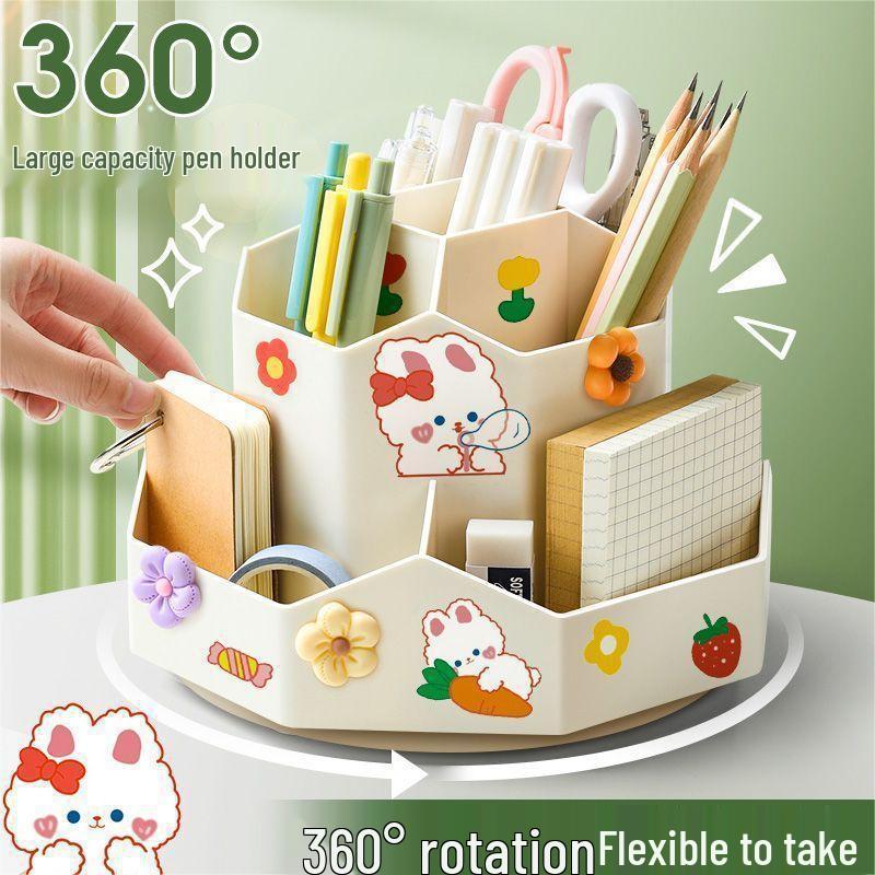 Nine-Grid Rotating Pen Holder, Upgraded Large Capacity, High-End Desktop Organizer, Multifunctional Luxury Storage Box