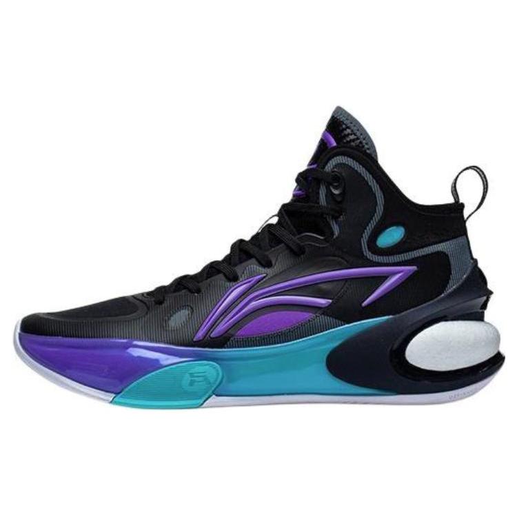 Li Ning YuShuai 17 Cushioning, Wear Resistant Mid top Basketball Shoes Men's Black Purple ABAT043-9 cm