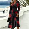 Women's Casual Halloween Print Long Sleeve V-Neck Dress with Pockets