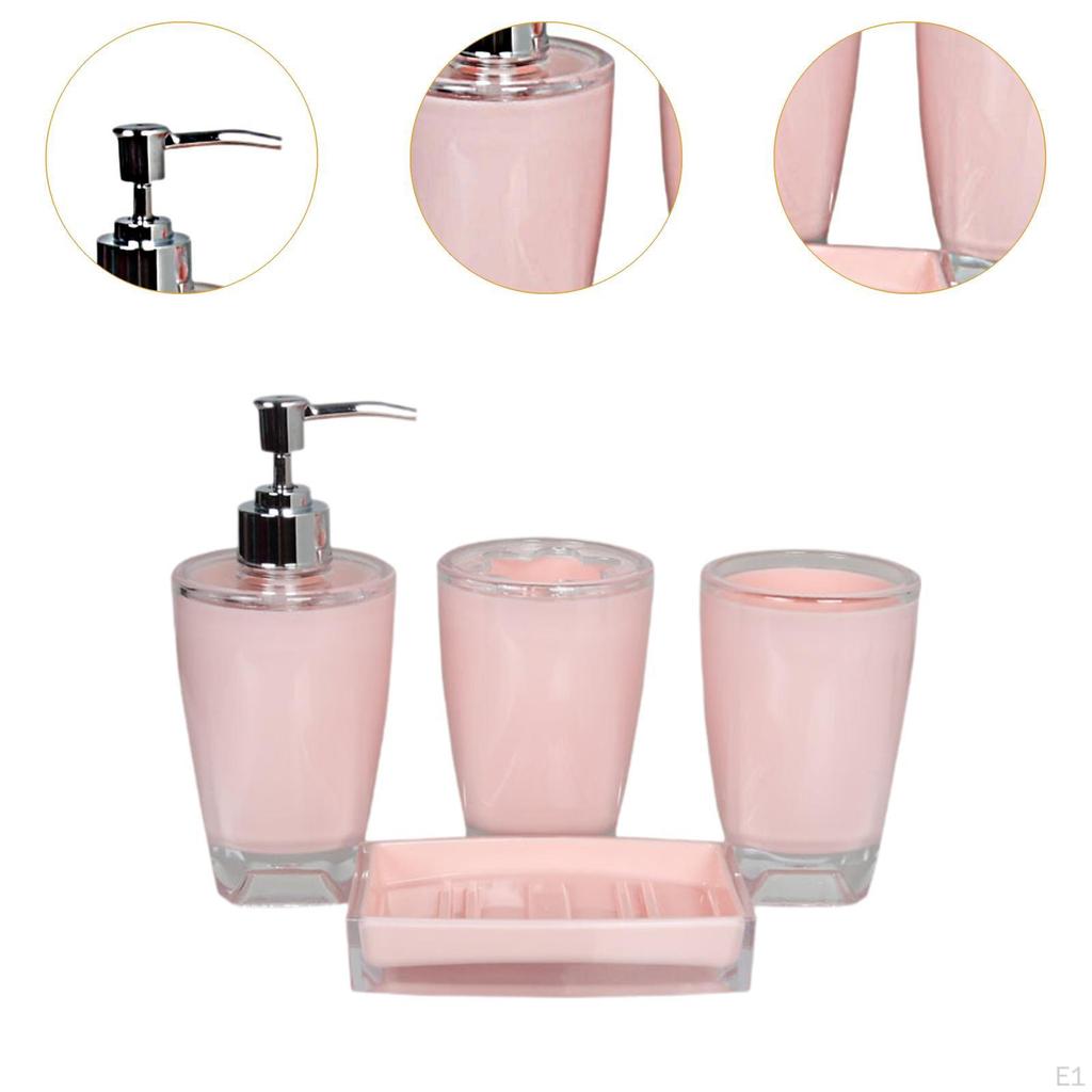 4 Piece Soap Dispenser, Toothbrush Holder, Apartment Essentials, Premium Modern Bathroom Accessory