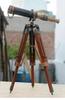 Nautical antique vintage brass spyglass telescope with wooden tripod marine spyglass