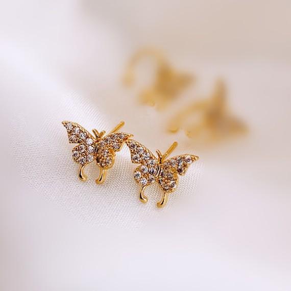 Koreanisches Temperament Glänzend Eingelegt Zirkon Schmetterling Piercing Stecker Ohrringe Ohne Ohrlöcher Ohrklemme für Damen Süßer Romantischer Schmuck