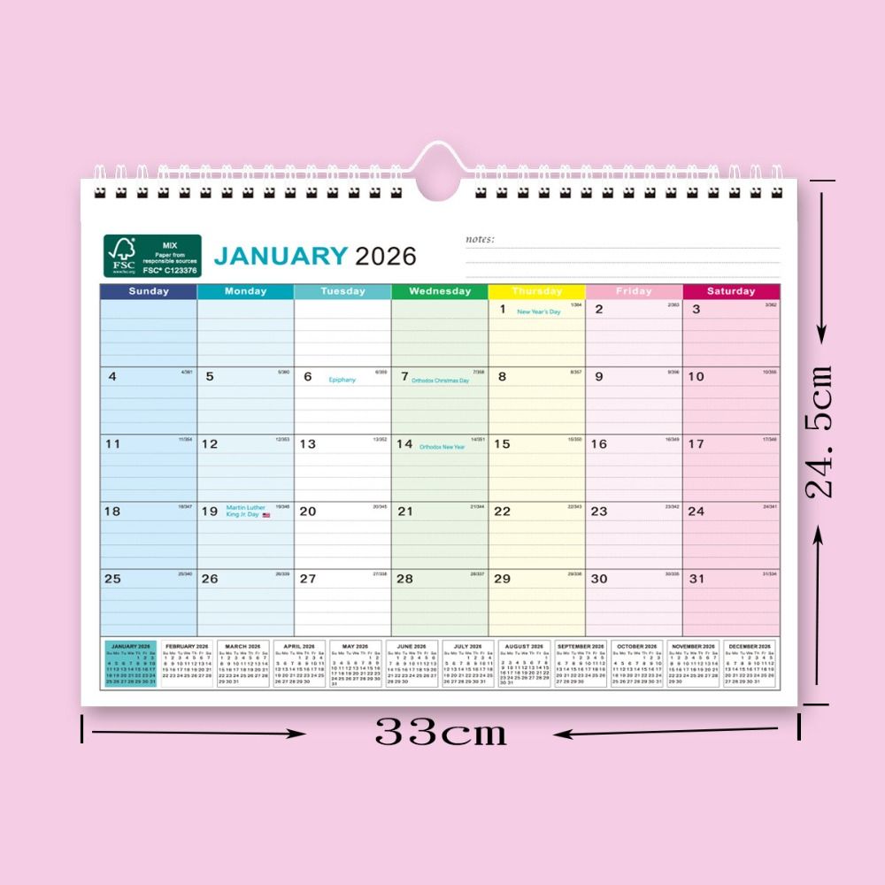 Holidays Marked Wall Calendar Thick Paper Hanging Calendar Colorful English Calendar Home