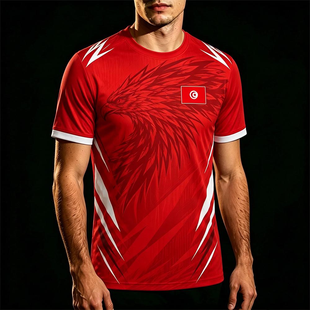 Camiseta Estampada Bandera de Túnez Hombre Deportes al Aire Libre Uniforme de Entrenamiento de Fútbol para Hombre y Mujer Secado Rápido Transpirable Cuello Redondo Manga Corta