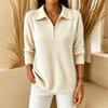 Women's Half-Zip Sweater with Turn-Down Collar Loose Fit for Fall Winter Casual Wear
