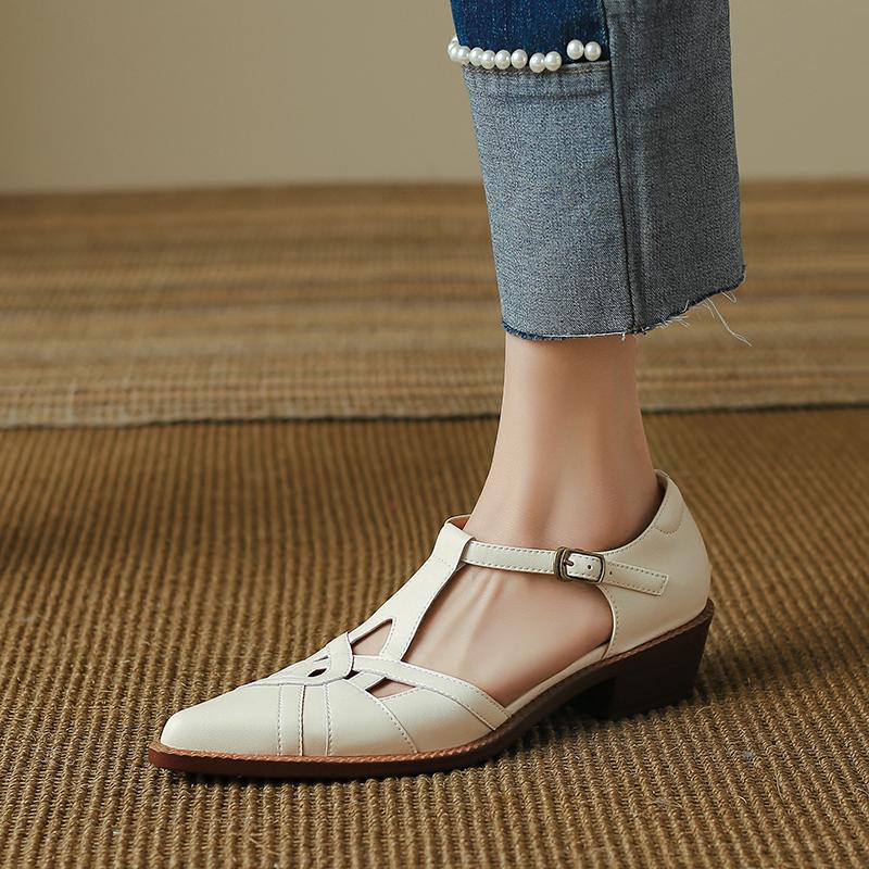 Fashion 2024 Summer Women Shoes Pointed Toe Chunky Heel Shoes for Women Med-Heel Women Sandals Giadiator