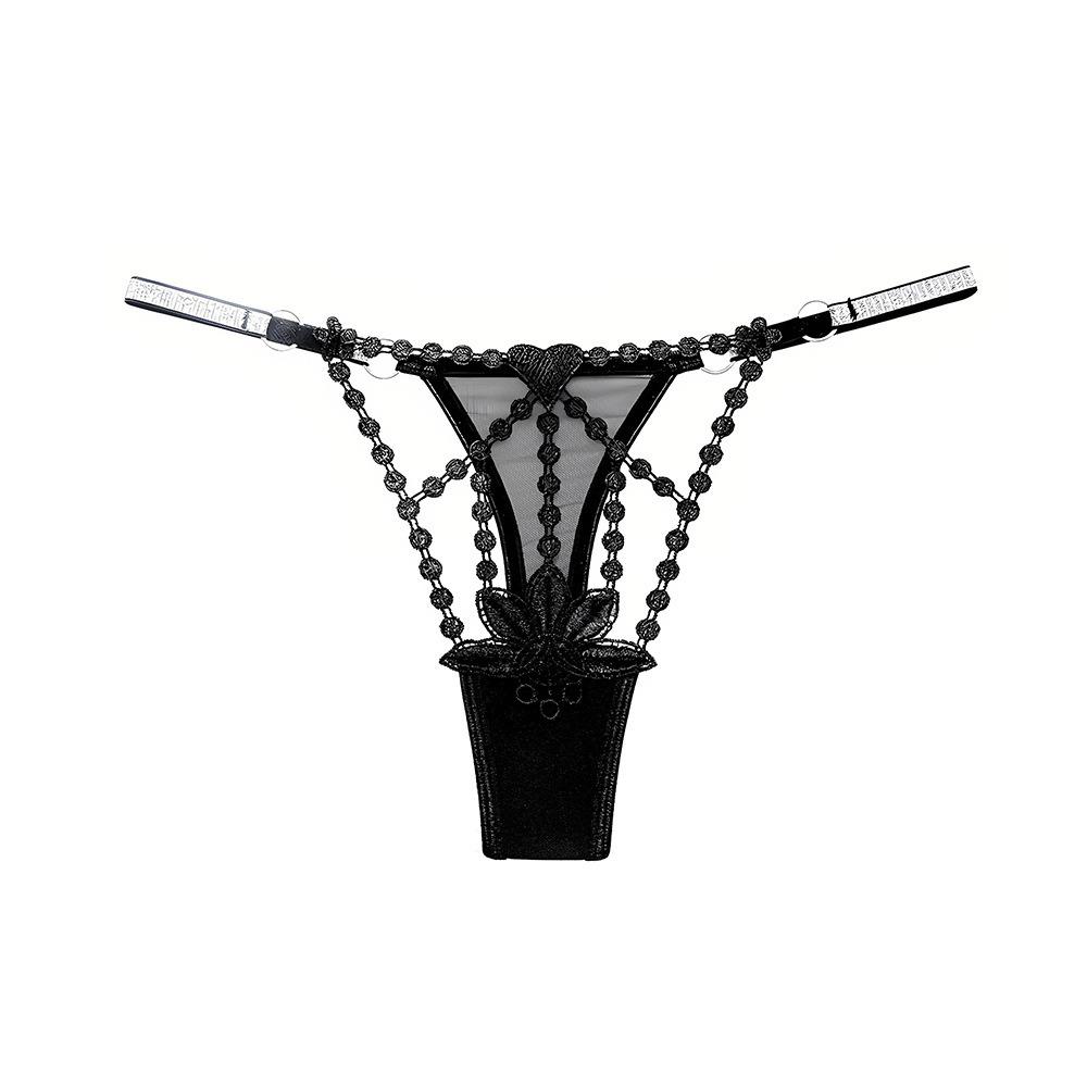 Sexy Transparent Trendy European and American Women's Thong Ultra-thin Hollow Water-soluble Embroidered Thin Belt Tempting Low-rise T-shaped Underwear