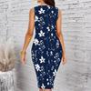 Women Plus Size Sleeveless Round Neck Midi Bodycon Dress White Base Red Rose Floral Print Slim Fitted Dress