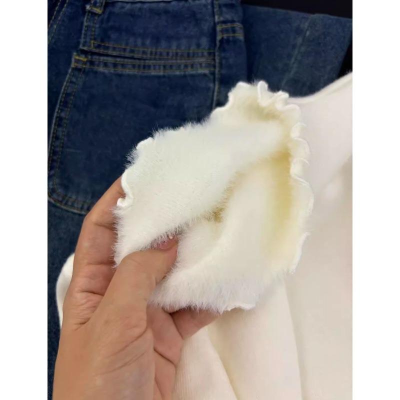 Semi-turtleneck fungus edge integrated fleece thickened knitted sweater women's autumn and winter simple inner bottoming shirt top