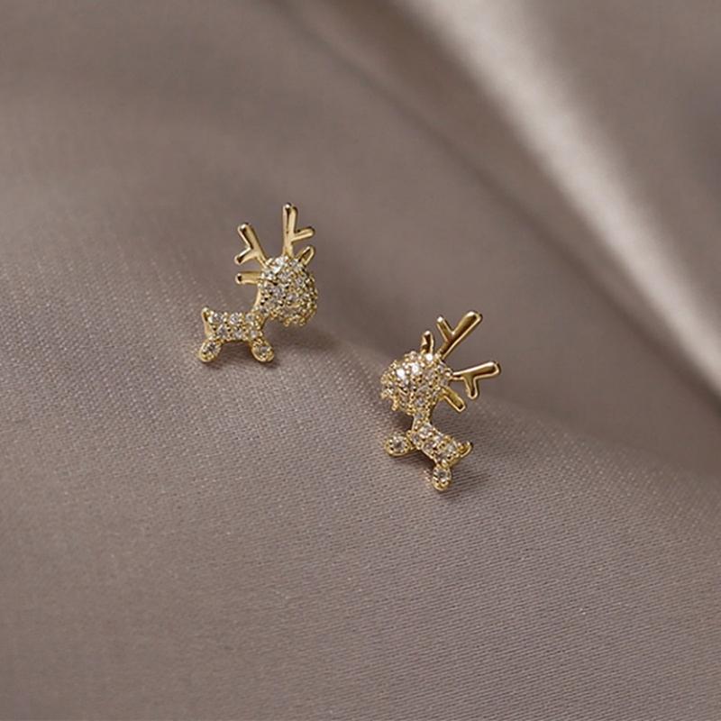 Huitan Lovely Elk Christmas Stud Earrings for Women Aesthetic Party Elegant Festival Cute Animal Accessories Dainty CZ JewelryGood Product