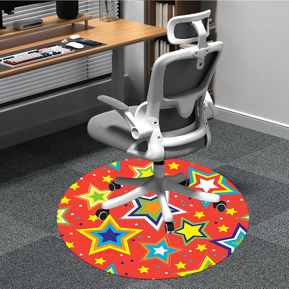 

1pc Colorful Stars Pattern Chair Carpet for Office, Round Polyester Mat, Indoor Decor for Office, Easycare Fabric, Washable Non-slip Area Carpet 80cm