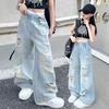 Jeans Strappati da Cowgirl per Bambina con Buco Stile Casual per Bambini Pantaloni in Denim Distrutto Primavera Autunno Bambino Abbigliamento High Street 5-14 Anni