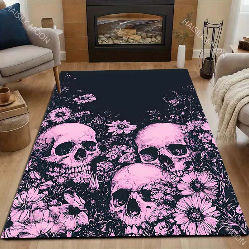 Skull and Daisy Print Carpet for Living Room Bedroom Bedside Floor Mat Cloakroom Sofa Area Rugs Halloween Decorations