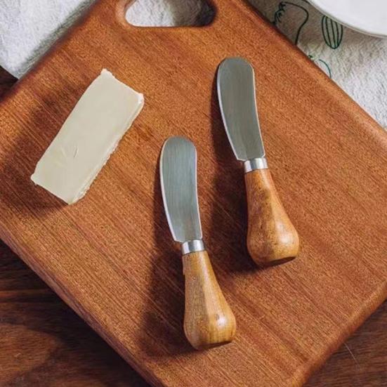 Upright Butter Knife with Solid Wood Handle Stainless Steel Cheese Spreader for Toast Jam Non-Slip Peanut Butter Smearing Tool