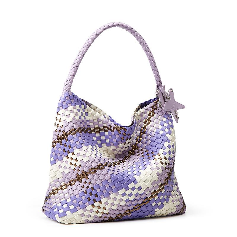 PU Braided Shoulder Bag Large Capacity Bucket Bag Lazy Tote Bag Travel Tote Bag