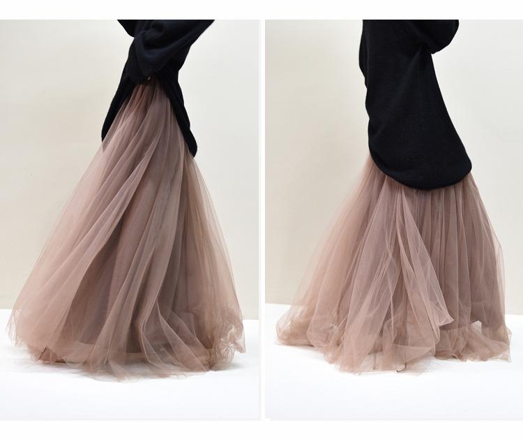 Women's Mesh Pleated Tulle Midi Skirt - Mid-Length, Large Swing Design for Dance and Fairy Styles.