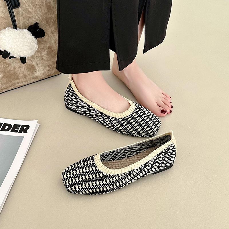 Fashion Women Leisure Flats Summer Autumn Flat Shoes Breathable Knitted Leopard Print Slip-on Female Daily Walking Driving Loafers