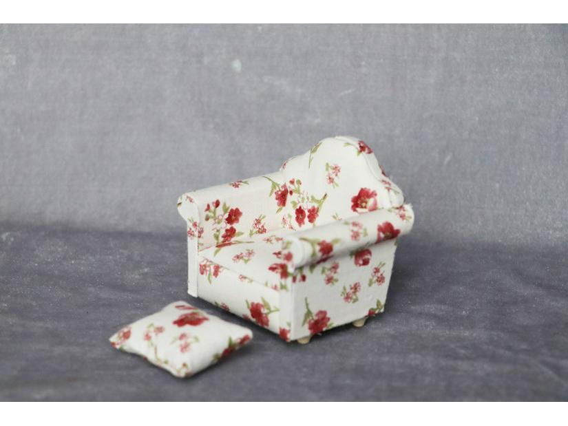 1:12 Dollhouse Miniature Floral Single Sofa for Living Rooms or Bedrooms