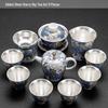 Silver-Plated Ceramic Kung Fu Tea Set: Complete Home Gift Box with Tea Cups and Pot