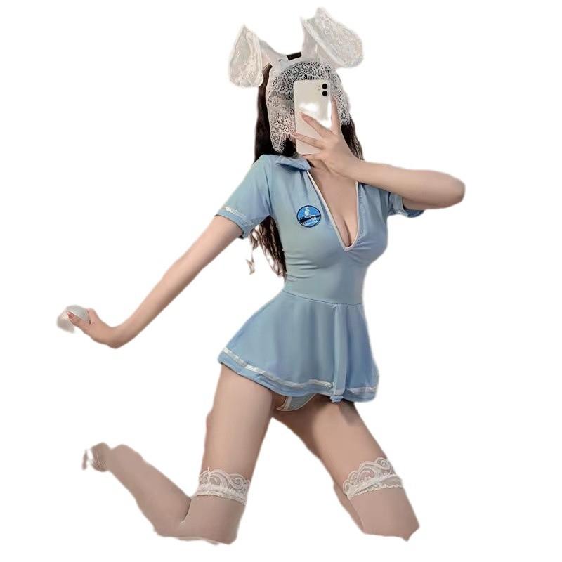 Bunny Cosplay One-Piece Skirt Blue Uniform Seduction Suit Slim Skirt