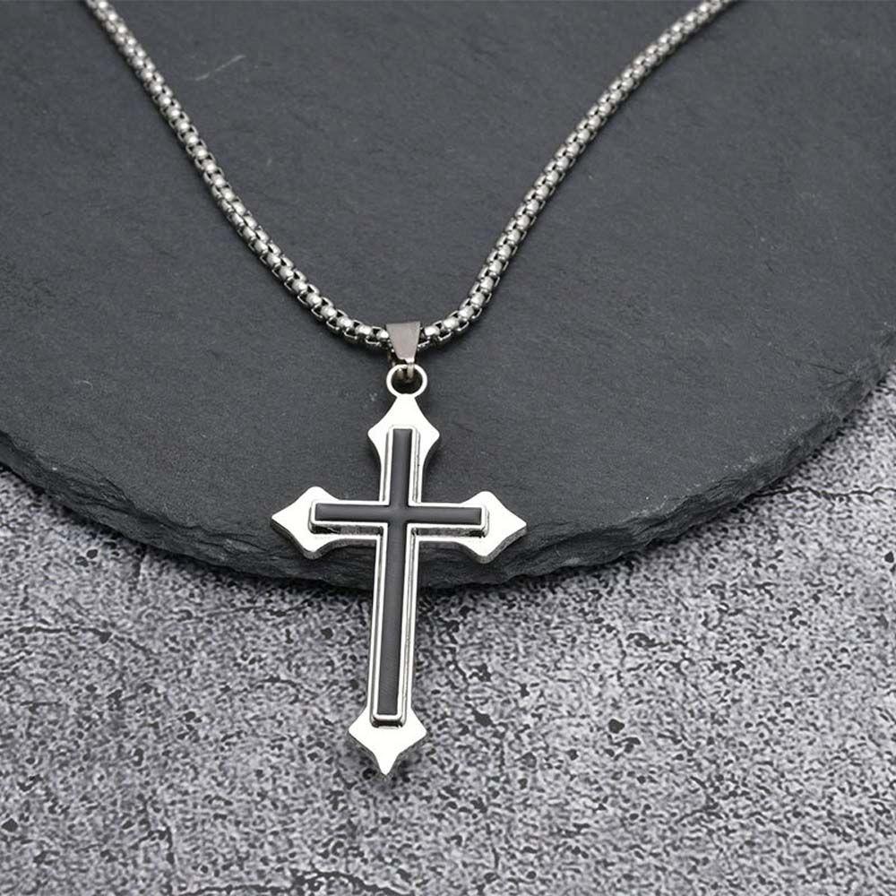 Black Hollow Minimalism Street Style Cross Pendants Cross Necklaces Clavicle Chains Men Necklaces