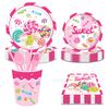 Sweet Candy Theme Party Disposable Tableware Pink Lollipop Plates Cups Napkins Kids Girls Happy Candy Birthday Party Supplies