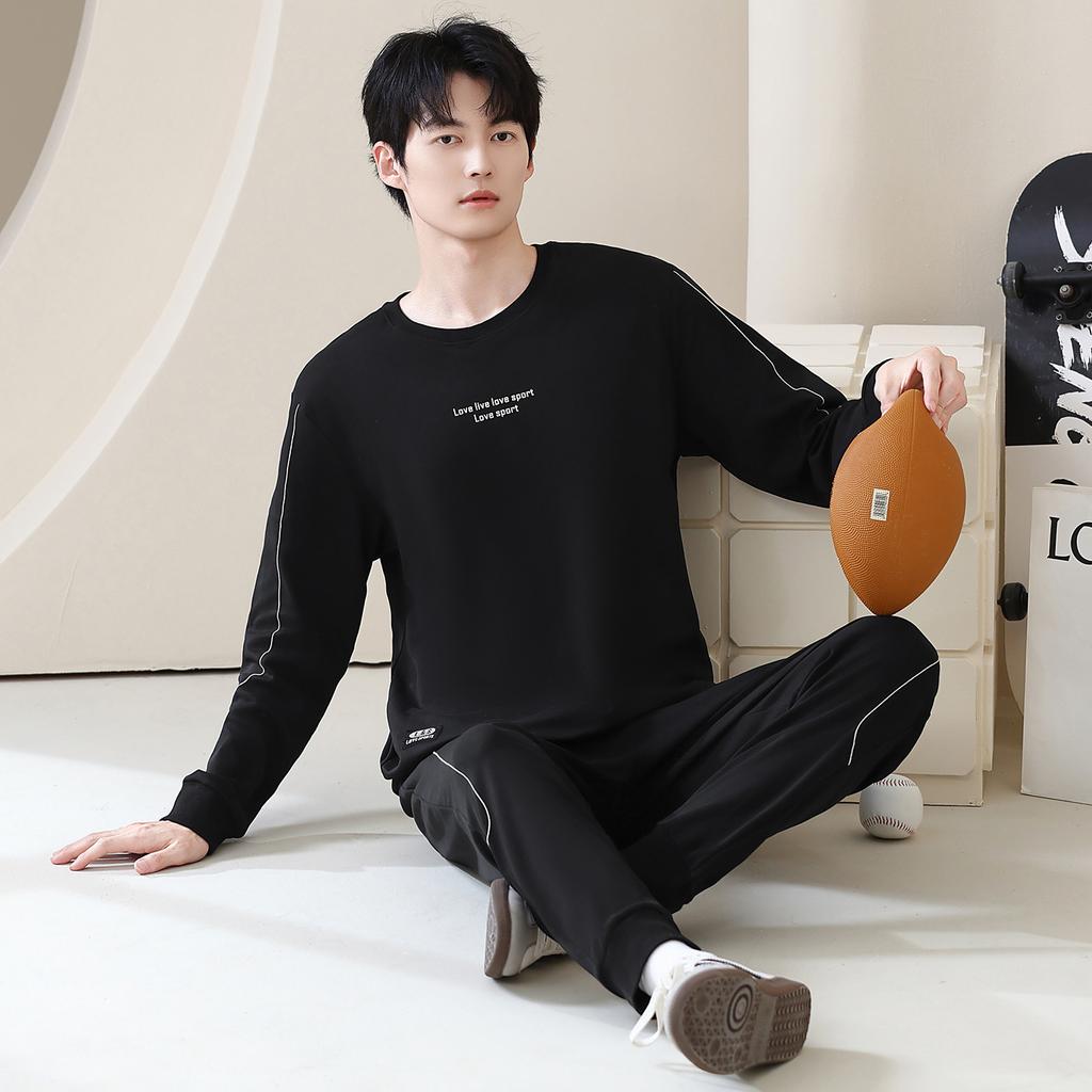 Pajamas Men's Autumn and Winter Cotton Long Sleeve 1011 New Men's Autumn Simple Wear Bundle Pants Loungewear