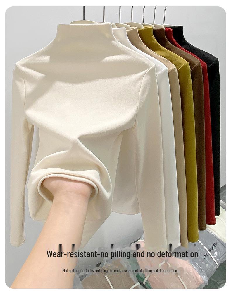 H679 Women's Slim Fit Half-High Collar Long-Sleeve Solid Color Warm Top for Autumn/Winter