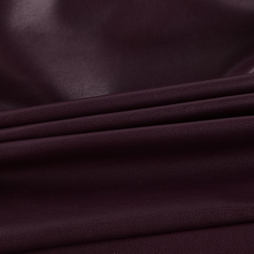 Women's Vintage Burgundy PU Leather Jacket Stand Collar Long Sleeve Belt Waist Slim Fit Faux Leather Coat Autumn Winter Outerwear