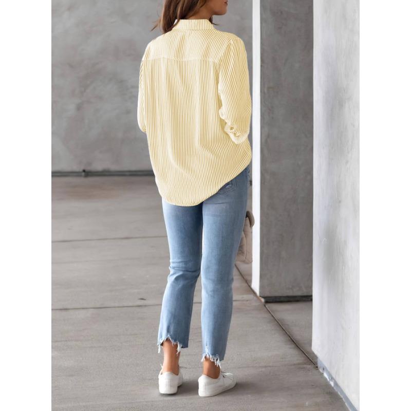 Pocket Button Up Shirts Loose Casual Long Sleeved Women’s Blouses & Shirts