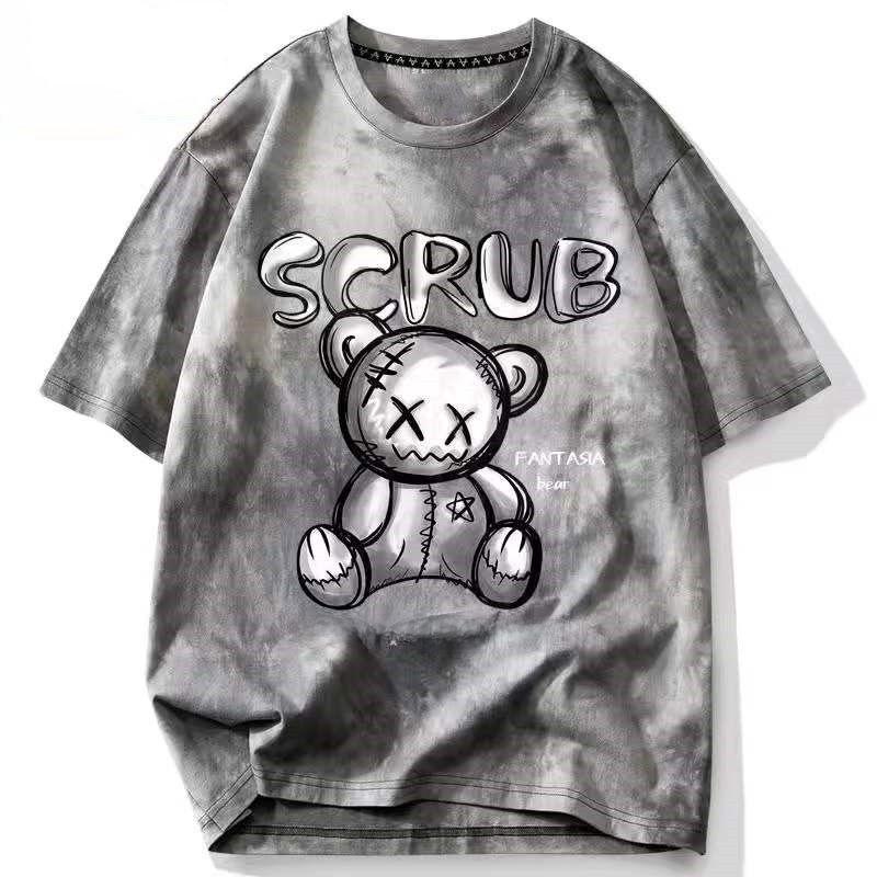 Pánské tričko s krátkým rukávem v retro stylu tie-dye ve stylu Hongkongu, volného střihu