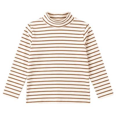 Hongdou Children's Cotton Antibacterial Mock Neck Striped Base Layer