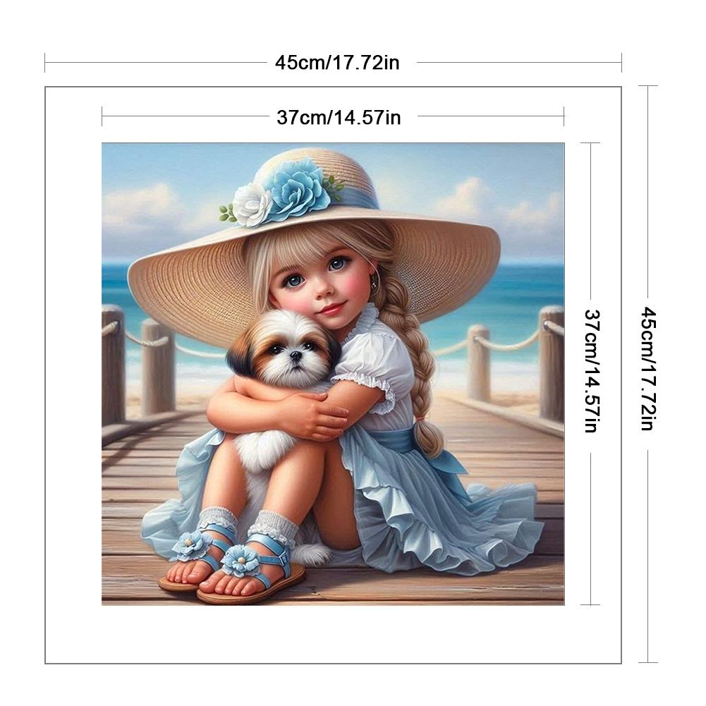 Full Embroidery Eco-cotton Thread 11CT Printed Girl Cross Stitch Kit Art 45x45cm
