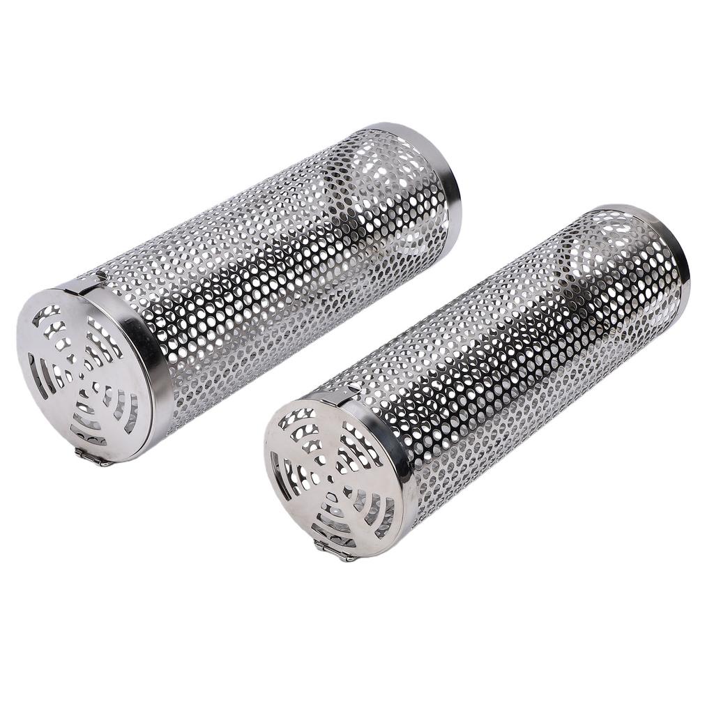 2 Pcs Rolling Grill Basket 304 Stainless Steel BBQ Net Tube Barbecue Cylinder Cage for Vegetable Fish Meat Food Camping